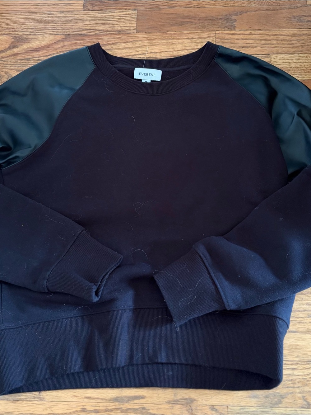 Evereve Black Crewneck Sweatshirt with Faux-Leather Shoulders